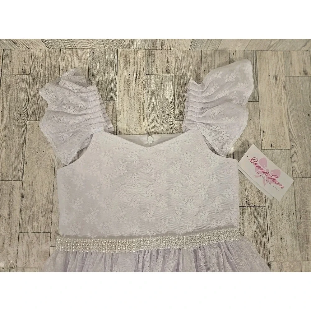 Bonnie Jean Communion Dress 7 Flutter Sleeve Flower Girl White Lace NEW